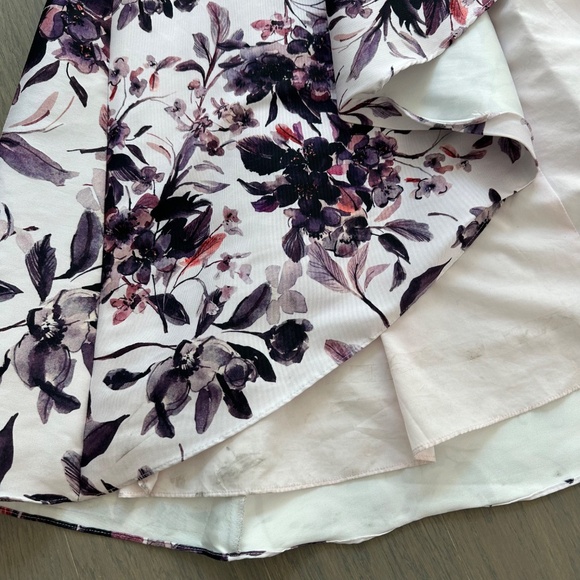 Badgley Mischka Floral Flounce Hem Ruffle Gown Maxi Dress Eggplant Multi Size 2 - Picture 5 of 13